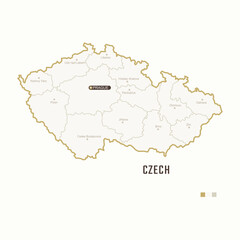Map of Czech with border, cities and capital Prague. Each city has separately for your design. Vector Illustration