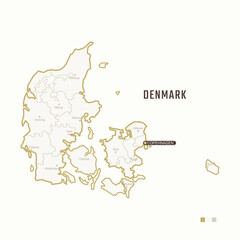 Map of Denmark with border, cities and capital Copenhagen. Each city has separately for your design. Vector Illustration