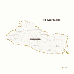 Map of El Salvador with border, cities and capital San Salvador. Each city has separately for your design. Vector Illustration