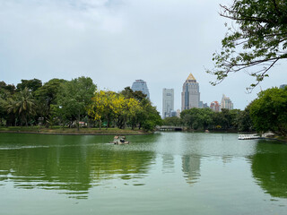 Fototapeta na wymiar lake city view in Bangkok park