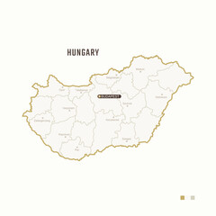 Map of Hungary with border, cities and capital Budapest. Each city has separately for your design. Vector Illustration