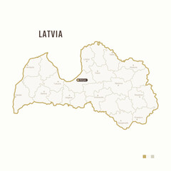 Map of Latvia with border, cities and capital Riga. Each city has separately for your design. Vector Illustration