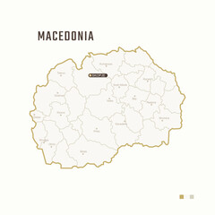 Fototapeta na wymiar Map of Macedonia with border, cities and capital Skopje. Each city has separately for your design. Vector Illustration