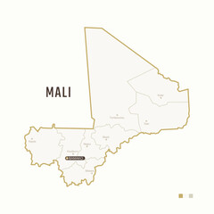 Map of Mali with border, cities and capital Bamako. Each city has separately for your design. Vector Illustration