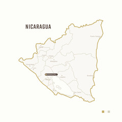 Map of Nicaragua with border, cities and capital Managua. Each city has separately for your design. Vector Illustration