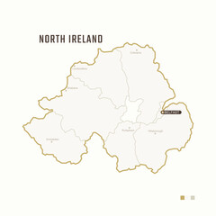Map of North Ireland with border, cities and capital Belfast. Each city has separately for your design. Vector Illustration