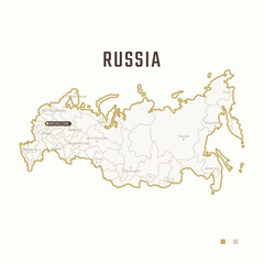 Fototapeta na wymiar Map of Russia with border, cities and capital Moscow. Each city has separately for your design. Vector Illustration