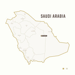 Map of Saudi Arabia with border, cities and capital Riyadh. Each city has separately for your design. Vector Illustration