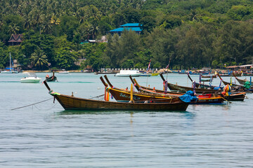 Longtsailboats near Beach of Laem Sing , Phuket, Andaman Sea, Thailand, Asia