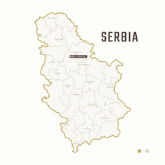 Map of Serbia with border, cities and capital Belgrade. Each city has separately for your design. Vector Illustration
