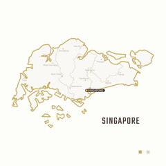 Map of Singapore with border, cities and capital. Each city has separately for your design. Vector Illustration
