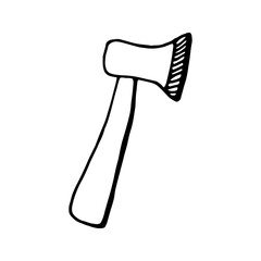 Hand drawn vector campfire axe, travel clipart. Isolated on white background drawing for prints, poster, cute stationery, travel design. High quality illustration