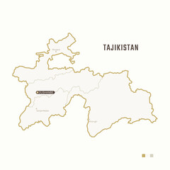 Map of Tajikistan with border, cities and capital Dushanbe. Each city has separately for your design. Vector Illustration