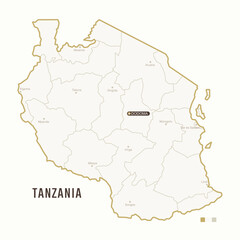 Map of Tanzania with border, cities and capital Dodoma. Each city has separately for your design. Vector Illustration