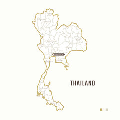 Map of Thailand with border, cities and capital Bangkok. Each city has separately for your design. Vector Illustration
