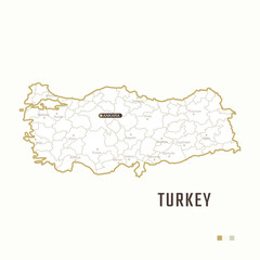 Map of Turkey with border, cities and capital Ankara. Each city has separately for your design. Vector Illustration