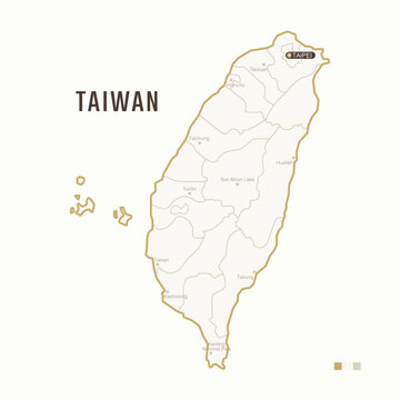 Map of Taiwan with border, cities and capital Taipei. Each city has separately for your design. Vector Illustration
