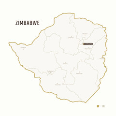 Map of  Zimbabwe with border, cities and capital Harare. Each city has separately for your design. Vector Illustration