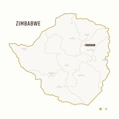 Obraz premium Map of Zimbabwe with border, cities and capital Harare. Each city has separately for your design. Vector Illustration