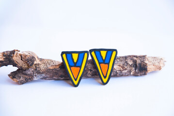 Tribal mexican earrings. Polymer clay jewelry.