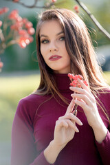 kobieta, beuty, piękne, młoda, portret, moda, osoba, park, radosna, brunetka