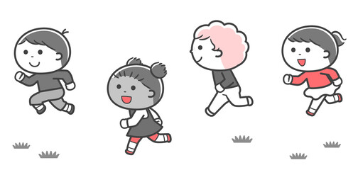 一緒に走る子どもたち（人種いろいろ） / 2色