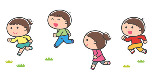 一緒に走る子どもたち / 線あり