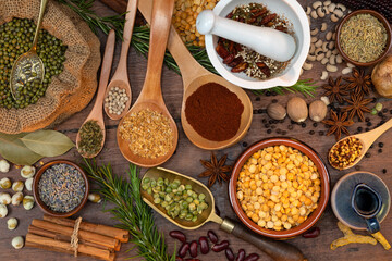 Cooking ingredients - spices, beans and herbs
