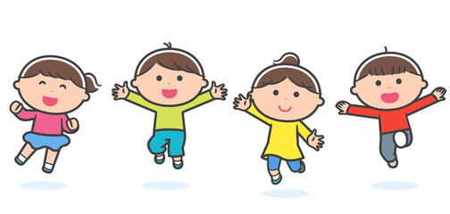 一緒にジャンプする子どもたち / 線あり