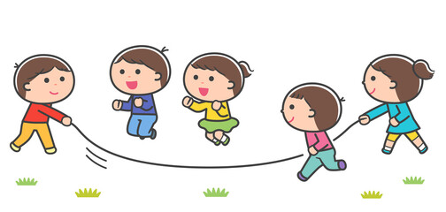 長なわとびをする子どもたち / 線あり