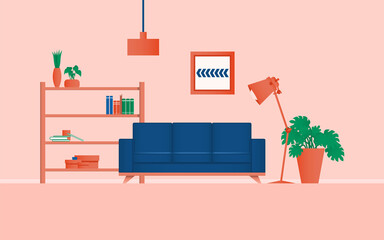 Cozy interior living room concept color with plant in room.vector and illustration