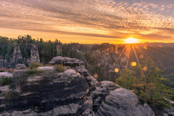 Sunrise over the Saxon Switzerland, Germany