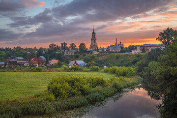 Fototapeta na wymiar Beautiful wide angle view of the historical town of Suzdal', Golden Ring of Russia