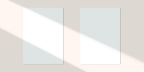 Fototapeta premium Vector shadow overlay effect. Transparent soft light and shadows from window. Mockup of transparent window shadow and natural lightning. 10 eps mesh.