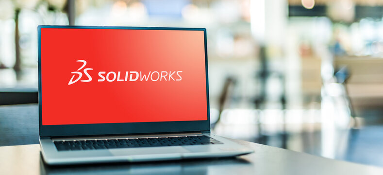 Laptop computer displaying logo of SolidWorks