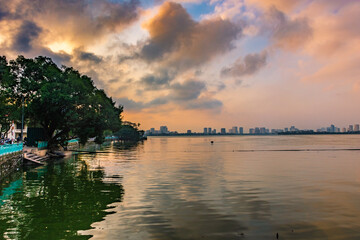 HANOI, VIETNAM, 4 JANUARY 2020: Sunset over the West Lake
