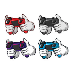 hand playing joystick in a various colors