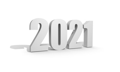 2021 Happy New Year background. 2021 Number on white background. 3D illustration.