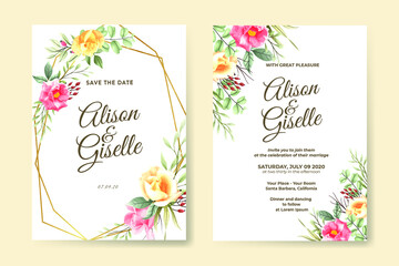 Elegant pink rose floral wedding invitation card template
