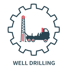 Vector illustration of the logo, icon, and well drilling sign. Web, auto.