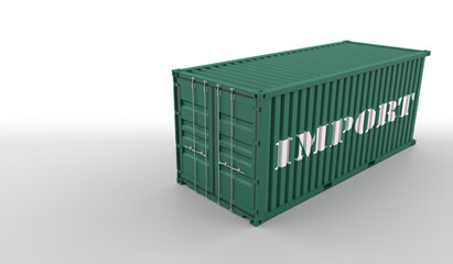 Green freight container isolated on white. 3D rendering