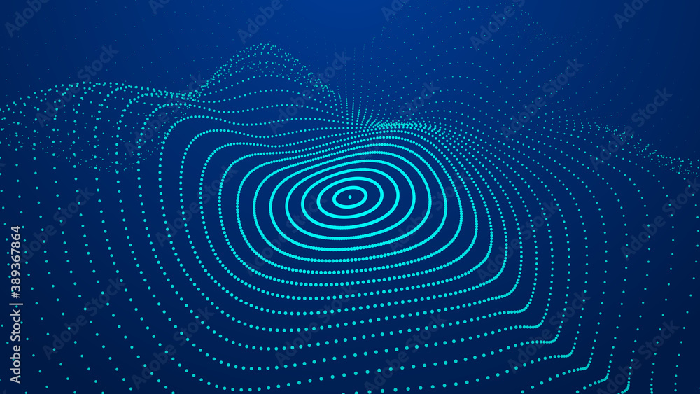 Poster abstract gradient dynamic wave of glowing particles. network of neon dots. big data. digital backgro