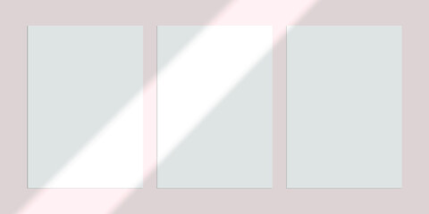 Obraz premium Vector shadow overlay effect. Transparent soft light and shadows from window. Mockup of transparent window shadow and natural lightning. 10 eps mesh.