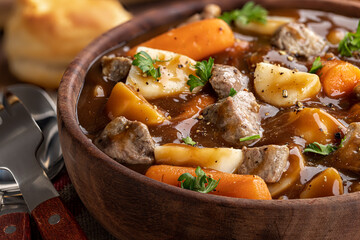 Bowl of Beef Stew With Carrots and Potatoes