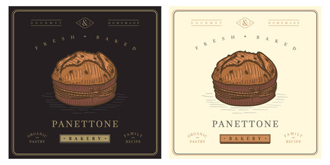 Panettone sweet christmas cake vintage illustration - obrazy, fototapety, plakaty