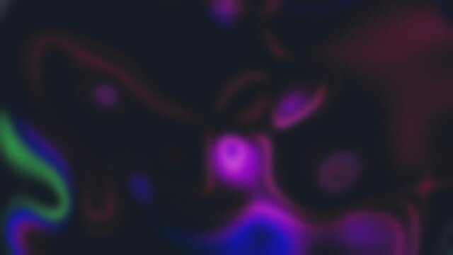 Colorful neon background. Blur glow. Purple pink defocused fluorescent flicker motion on black. Trendy party ultraviolet abstract splotch pattern psychedelic surreal animation cg render.