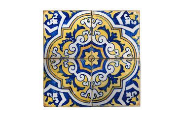 Padrão de azulejos velhos típicos de Portugal com cores azul e amarelo 