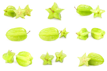 Collage of starfruit on a white background