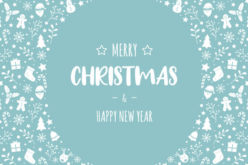 Christmas greeting card with festive decorations. Xmas wishes. Vector