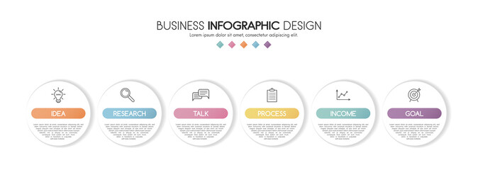 Business infographic with 6 options. 3d flowchart. Vector